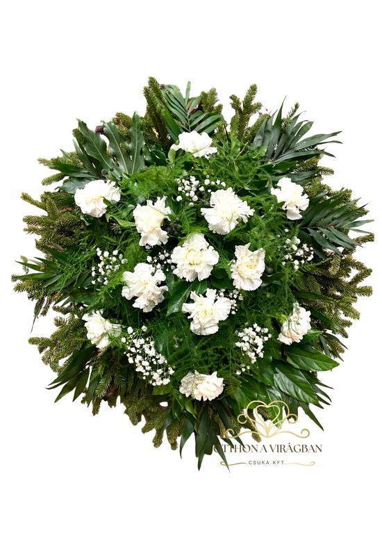 Álló koszorú fehér szegfűből 70cm