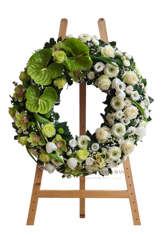 Görög koszorú fehér és zöld virágokból 80cm